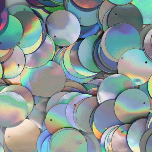 20mm Flat Round SEQUIN PAILLETTES ~ Silver Metallic Lazersheen Iridescent ~ Loose sequins for embroidery, bridal, applique, arts, crafts, and embellishment. Made in USA.