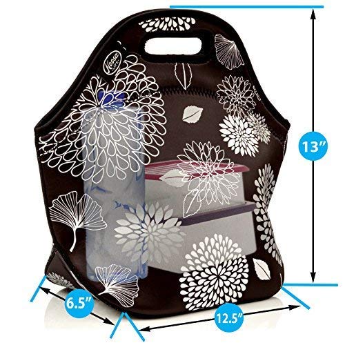 Noosa Life LARGE Neoprene Lunch Bag - Insulated Tote - Heavy Duty Zipper - Premium Stitching - 13 x 12.5 x 6.5 inches - Lunch Bag for Men Women Kids & Nurses - Best Travel Bag (Dahlia)