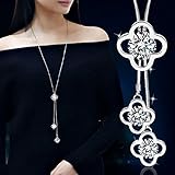 Rurah Zircon Fringed Clover Sweater Chain Necklace Pendant Women Girl Ornaments Fashion with Clothing Accessories