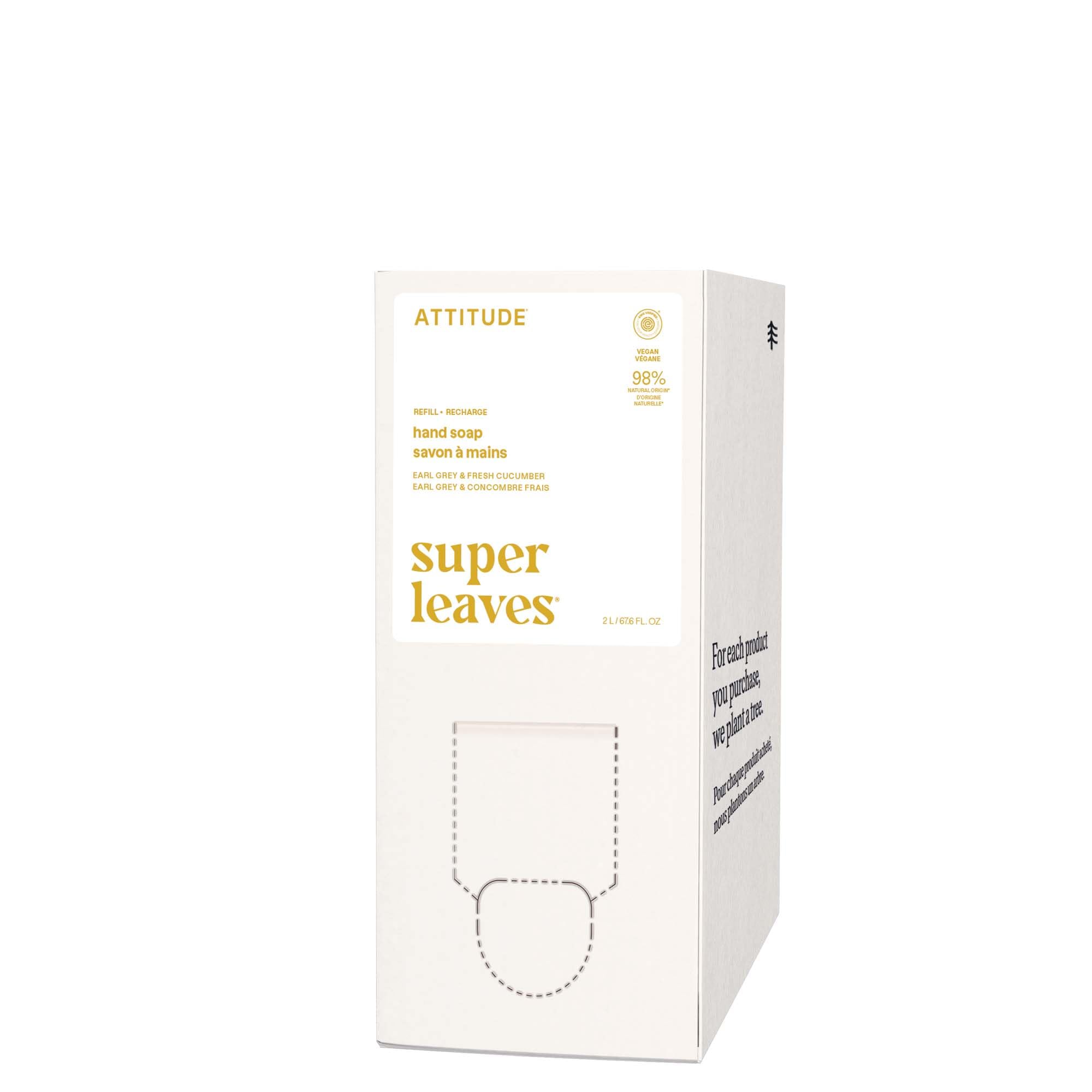 ATTITUDE Liquid Hand Soap, EWG Verified, Plant and Mineral-Based, Vegan Personal Care Products, Earl Grey & Fresh Cucumber Scent, Bulk Refill Format, 2 Liters