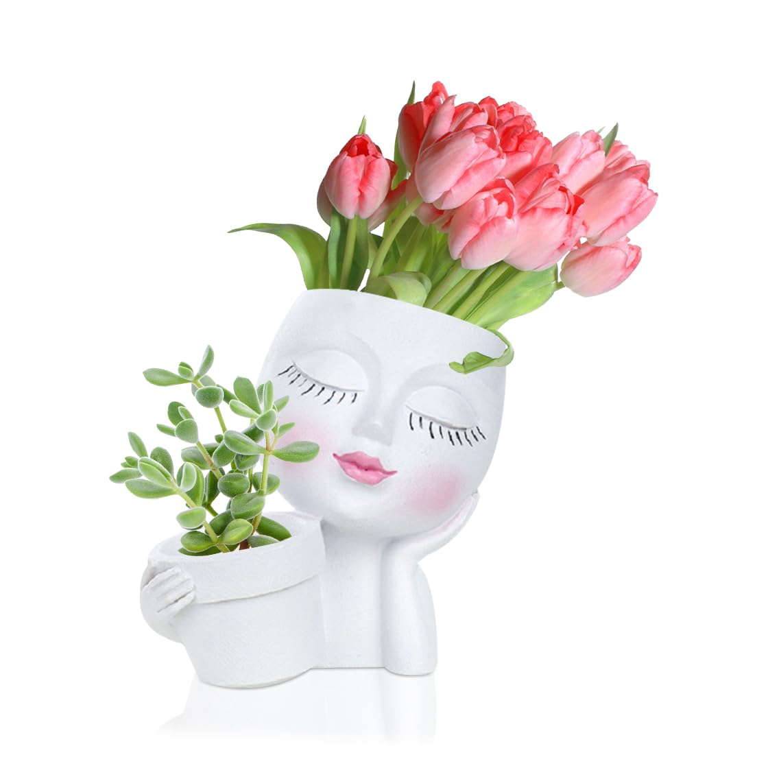 HyzaPhix Face Planter Pot, Cute Plant Pot Lady Face Succulent Planter Funny Flower Pots Head Planter for Living Room, Home Decor Indoor for Live Plants (white)
