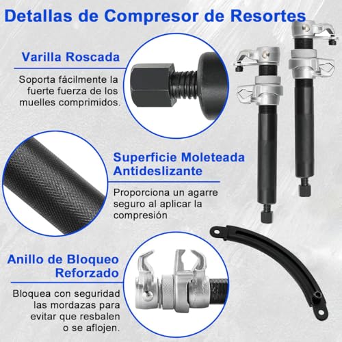 ADILIKADII Kit Compresor de Muelles de Horquilla, 2 Herramienta Compresor de Macpherson Intercambiable de Resorte Bobina de Choque con Mordazas Soporte Seguridad para Coche Camión Motocicleta, 2000Lbs