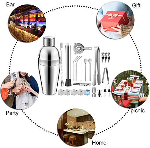 YOMYM Cocktail Shaker Set 25 Pieces Professional Stainless Steel Bar Tools Martini Shaker Bartender Set for Drink Mixing Experience