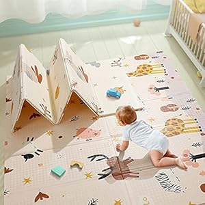 beiens Baby Play Mat, Portable Folding Extra Large Baby Crawling Mat, Waterproof Non Toxic Anti-Slip Soft Foam…