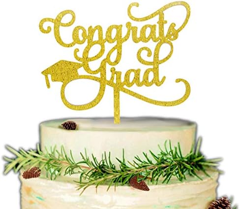 Congrats Grad Cake Topper, Graduation Cake Topper 2019, Graduation Cake Decorations (Gold)
