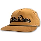 John Deere Snapback Cap, Tan with Black Embroidered Script, Rope Accent