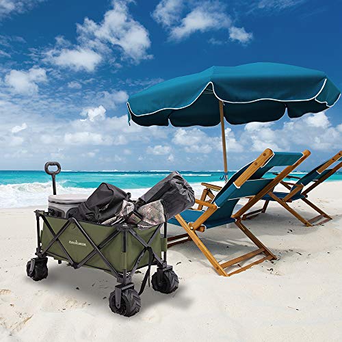 PATIO GUARDER Folding Collapsible Wagon Cart, All Terrain Utility Wagon, Heavy Duty Outdoor Garden Wagon with wheels - Perfect Use for Camping, Shopping, Picnic, Sports, Army Green