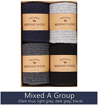 IDEASOX winter dress socks men pack Merino wool socks double thick USA tube men's business socks warm 4 packs black (Mixed color A group)