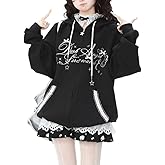 Xojbzoo Kawaii Y2K Zip Up Hoodie Bows Women's Lace Trim Hooded Sweatshirt Oversized Cute Pullover with Bow & Lace Pockets