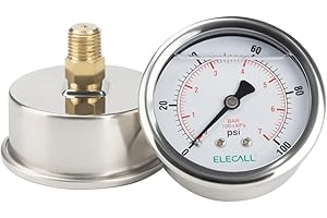 ELECALL 100psi Silicone Oil Filled Pressure Gauge for Water Oil Air Pressure Test in Pool Pump Sand Filter Air Compressor Water System, 2-1/2"Stainless Steel Case, Back Mount 1/4"NPT