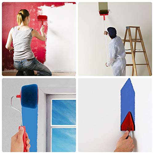Venustas Paint Roller Brush Kit 8 Pcs Paint Runner Pro Brush Handle Flocked Edger Room Wall Printing for Home Office-Red - Thumbnail 6