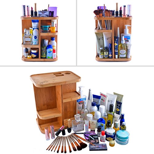Refine 360 Bamboo Makeup and Cosmetic Organizer, Storage Carousel for vanity, bathroom, closet, kitchen, tabletop ,countertop, desk