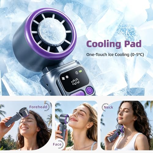 Acemall Ventilador Portátil, 3 in 1 Turbo Ventilador de Mano con Refrigeración, 199 Niveles, luz LED, Pantalla LED, Hasta 11 Horas, para Viajes, Maquillaje de Oficina y al AireLibre