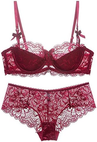 Phonallo Women's Everday Basic Comfortable Lace Sexy underwear bra Thin cotton Half cup comfortable breathable bra Bra set,Red,34B