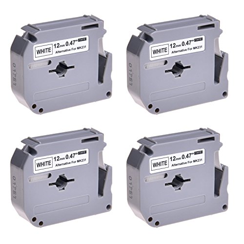 MYCARTRIDGE MK231 M-K231 Label Tape Cartridge (Black on White) Replacement for Brother M231 for use in P-Touch PT-90 PT-M95 PTM95M PT-70SR PT-80 Label Maker, 0.47 in x 26.2 ft (4-Pack)