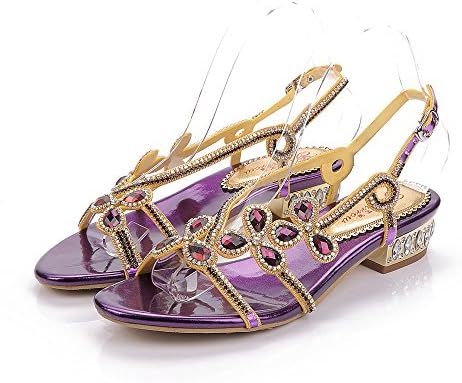 Geminigirl Women's Low Block Heel Diamante Jewelled Slingback Sandals Shoes Purple 5.5 M US