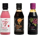 Messino Balsamic Glaze Mix: Rose, Honey &amp; Classic, 3 x 250ml | Made in Greece; rose, honey &amp; classic balsamic glazes for salads, cheeses, meats, vegetables, fruits &amp; desserts