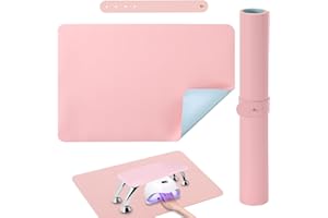 CHIPLESIER Double-Sided Nail Art Table Mat, 23.6 * 15.8in, Foldable Arm Rest Pad, Soft Microfiber Leather Manicure Pad, Nail Hand Rest Mat for Professional Home Use, Pink & Blue