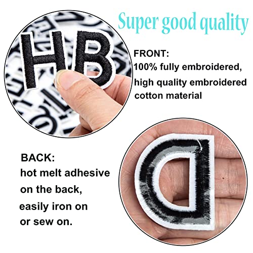 GYGYL 72 Pieces Iron on Letters and Numbers Patches, Black Letter Patches Alphabet Embroidered Patch A-Z, Numbers 0-9 Applique for Clothes, Dress, Hat, Socks, Jeans, DIY Accessories