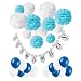 Wartoon Baby Shower It is a Boy Banner Set, Happy Birthday Paper Hanging Banner Decoration Flags and 12 Paper Pom Poms for Baby Shower Party Photo Props primary