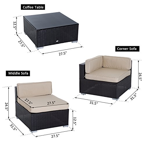 Outsunny 7 PCS PE Rattan Outdoor Conversation Sofa Set Sectional Patio