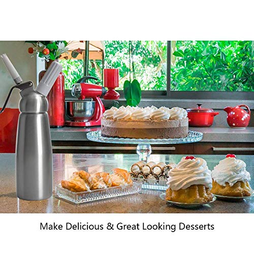 Professional Whipped Cream Dispenser Large 500ml/1 Pint Capacity Canister with 3 Various Nozzles, Cleaning Brush - Thumbnail 7