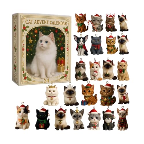 Cat/Dog Advent Calendars 2025, 24 Day Cat/Dog Ornaments Christmas Countdown Calendar,Cat/Dog Christmas Tree Decorations Countdown Calendar, Cute Cat/Dog Pendant Advent Calendars (Cat)