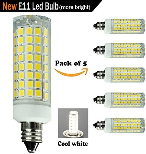 [5-Pack] E11 LED Bulb, 7.5W equivalent to 100W 75W halogen bulb,1000LM Dimmable,Cool White 6000K,mini candelabra bulb,ceiling fan bulb,Chandelier bulb, T4 E11 110V 120V 130V BULB LED