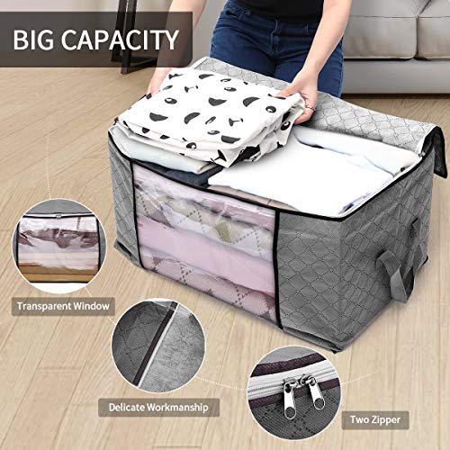 king do way Clothes Storage Bags 23.6" x 16.9" x 13.7" Large Capacity 4Pack Comforter Storage Bags with Strengthen Handle, Clear Window, Zipper for Clothes, Blankets, Closets, Bedrooms, 90L