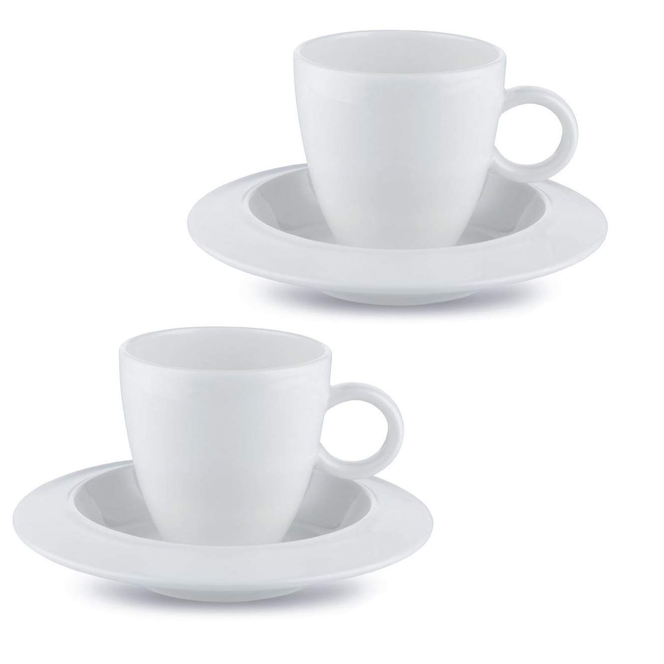 Alessi TAC1/76S Bavero, Set of Two Mocha Cups with Saucers in Bone China.