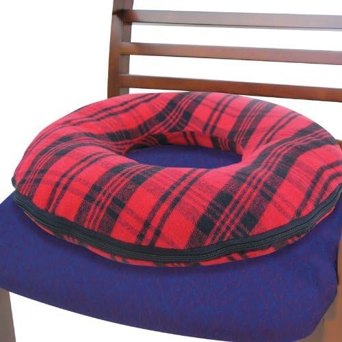 DPI - Seat Cushion Ring, Donut shape, Red &amp; Black Plaid Cover, Light-Weight by JOBAR INTL INC
