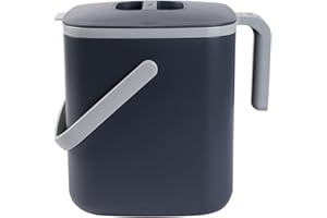Blue Ginkgo Kitchen Compost Bin [5L / 1.32 GAL] – Filter-Free, Odor-Tight Countertop Food Waste Pail with Handles (Made in Korea, Gray)