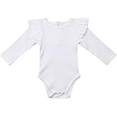 Mubineo Infant Baby Girl Basic Plain Rib Knit Ruffle Long Sleeve Romper Bodysuit Tops