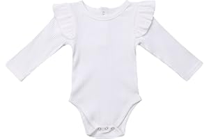 Mubineo Infant Baby Girl Basic Plain Rib Knit Ruffle Long Sleeve Romper Bodysuit Tops