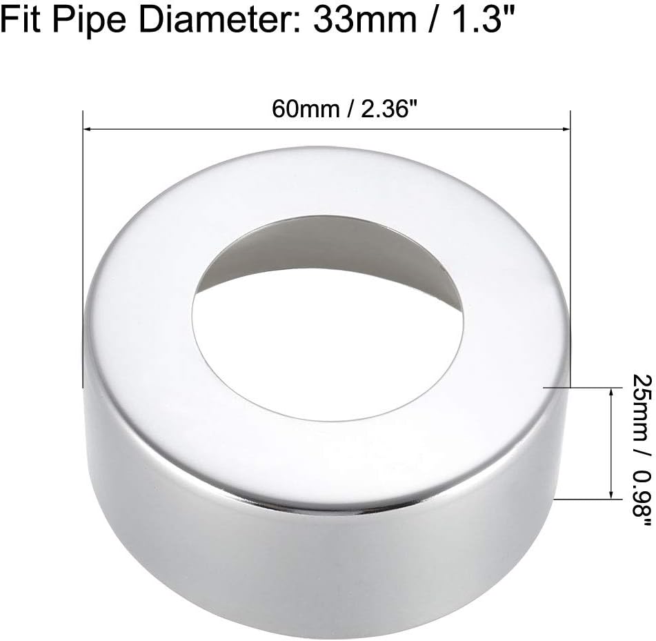 sourcing map Round Escutcheon Plate 60x25mm Stainless Steel Chrome Plating for 33mm Diameter Pipe, Silver - Image 3