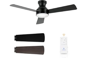 VAGIZM 42" Ceiling Fan Flush Mount: Low Profile with Light and Remote - Quiet Reversible DC Motor - Light Memory Function & 3