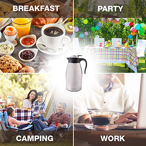 Large Thermal Coffee Carafe 2L/68Oz - Double Wall Vacuum Insulated BPA Free Stainless Steel Easy Server Beverage Pitcher - Lab-Tested Hot and Cold Thermos Jug - 12 Hour Heat Retention Pot by Coffmax