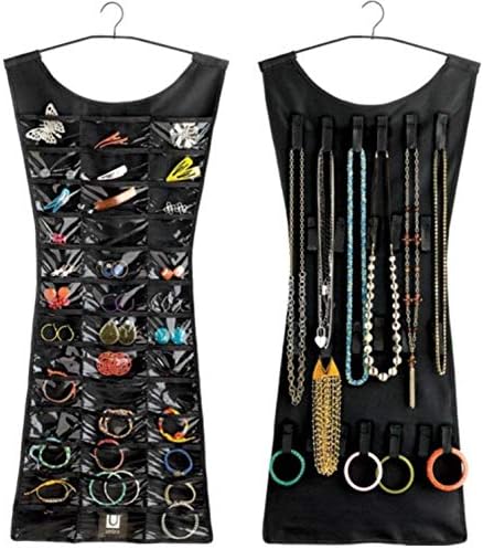 OxbOw 16 Clear Pockets Hanging Organizer Bag for Socks Bra Underwear Undergarments Cupboard Belt Ties Scarf Jewelry Accessories Lingerie Storage Organiser (75X45 cm) (Black)