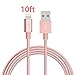 JOOMFEEN 10FT 8pin Cable Nylon Braided Charging Cable Extra Long USB Sync Cord for iphone se, 7, 7 plus,6s, 6s plus, 6plus, 6,5s 5c 5,iPad Mini, Air,Pro,iPod. (Rose Gold)