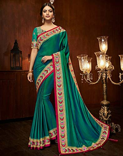 DesiButik's Party Wear Ravishing Green Satin Silk Saree