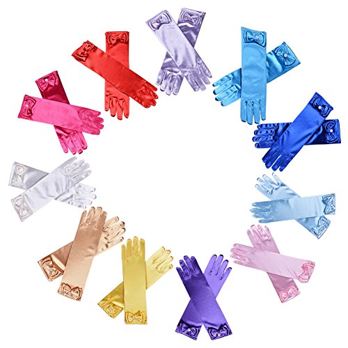 Mwfus Children Girl Beautiful Stage Performance Formal Party Pageant Gloves Princess Bow Long Tube Gloves - Thumbnail 4