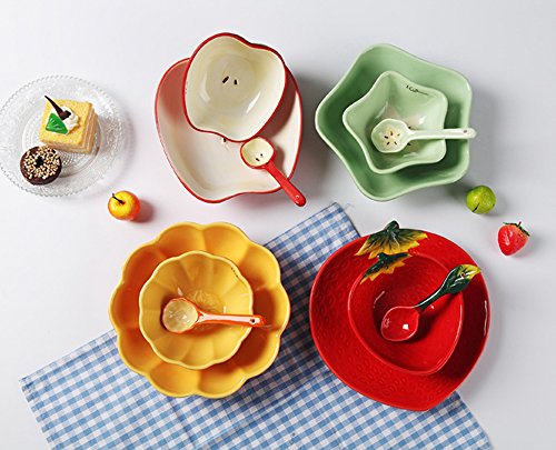 Ceramics Fruit Shape Salad Bowl Plate Spoon,Set of 3 -Apple/ Strawberry/ Carambola/ Watermelon/ Orange/ Kiwifruit - Thumbnail 6