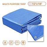 Sunshades Depot 12x16 Feet General Multi-Purpose 5 Mil Waterproof Blue Multi Purpose Waterproof Poly Tarp Cover 5 Mil Thick 8x8 Weave