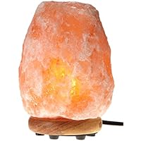 WBM Himalayan Glow 1002 Hand Carved Natural Salt Lamp with Genuine Neem Wood Base/Bulb and Dimmer Control, Crystal, Amber, 8 - 9-Inch, 8 - 11 lb