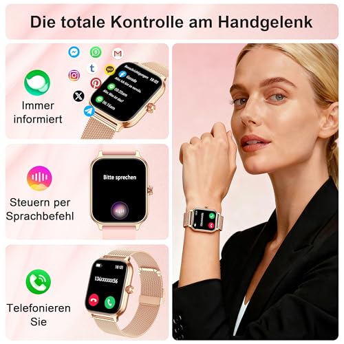 LODIMEKE Smartwatch Men Women Phone Function Blood Pressure Heart Rate Sleep 1.96 Inch AI Fitness Watch 100+ Sports Modes, IP67 Waterproof Pedometer Alarm Clock Calculator Business Card iOS Android
