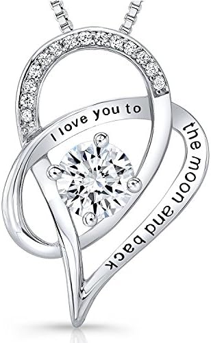 KISSABC Platinum Overlay 925 Sterling Silver "I Love You To The Moon and Back" Girl Heart Pendant Necklace 18"