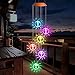 SIX FOXES Sunflowers Solar Powered Wind Chime Outdoor, Color-Changing Mobile Wind Chime Hanging Lights, Romantic Décor Solar Lamp for Porch/Patio/Garden/Yard, Gifts idea for Mom, Grandma