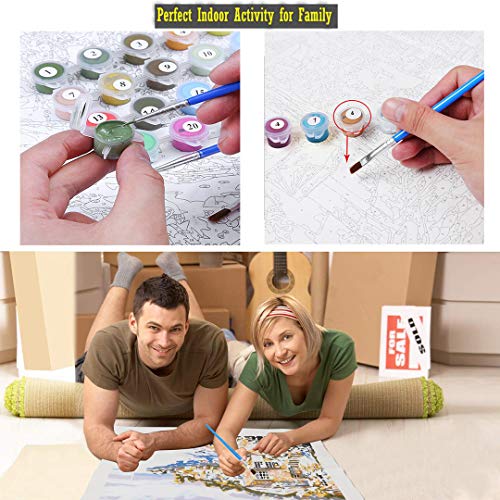 Paint by Numbers, DIY Acrylic Oil Painting Kit for Adult Kids Beginner, Wall Decor Drawing Paintwork with Paintbrushes on Canvas 16x20 inch Number Painting Kits - City Street