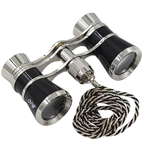 Opera Glasses Compact Binoculars for Theater Horse Racing Classical Lady Gift 3X25 Black with Silver Chain