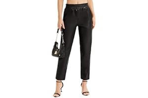 VQW Faux Leather Pants for Women High Waisted Pleather Joggers Straight Leg Cropped Ankle Trousers with Pockets